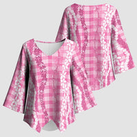 Hawaiian Ohia Lehua Lei Kimono Sleeve Blouse Plaid Palaka Akala Pattern LT9 - Polynesian Pride