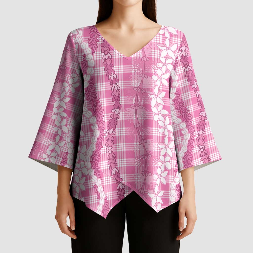 Hawaiian Ohia Lehua Lei Kimono Sleeve Blouse Plaid Palaka Akala Pattern LT9 - Polynesian Pride