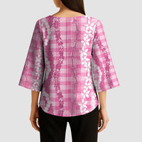 Hawaiian Ohia Lehua Lei Kimono Sleeve Blouse Plaid Palaka Akala Pattern LT9 - Polynesian Pride