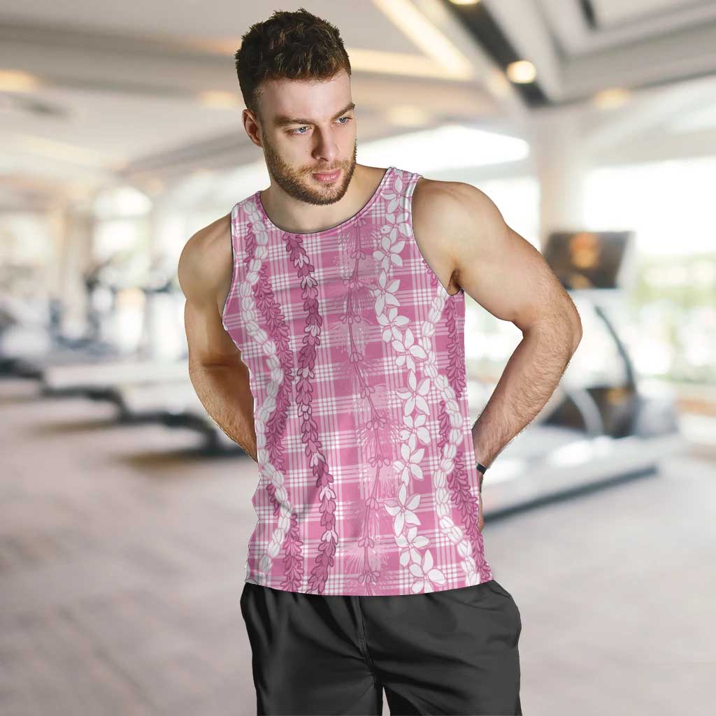 Hawaiian Ohia Lehua Lei Men Tank Top Plaid Palaka Akala Pattern LT9 Pink - Polynesian Pride