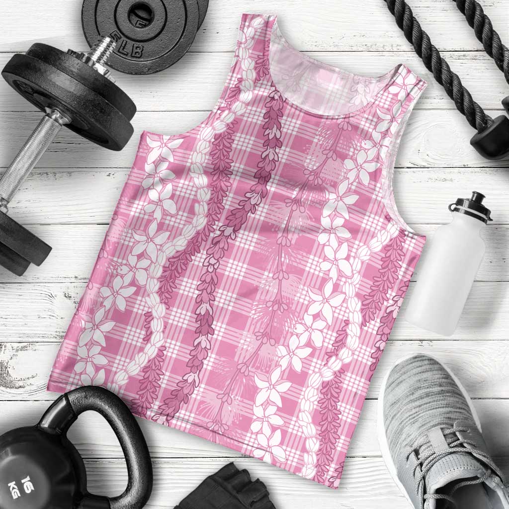 Hawaiian Ohia Lehua Lei Men Tank Top Plaid Palaka Akala Pattern LT9 - Polynesian Pride