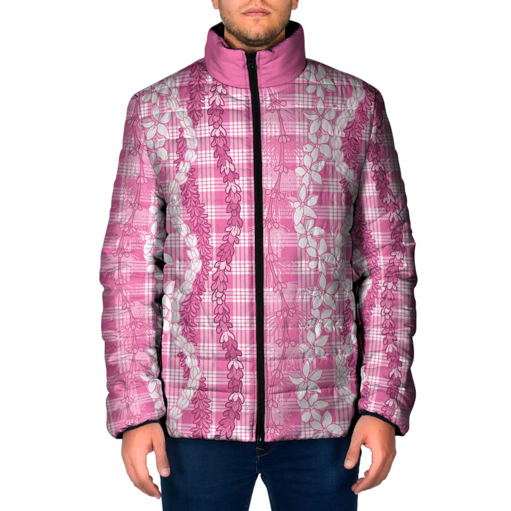 Hawaiian Ohia Lehua Lei Padded Jacket Plaid Palaka Akala Pattern LT9 Men Pink - Polynesian Pride