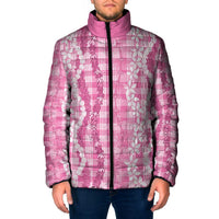 Hawaiian Ohia Lehua Lei Padded Jacket Plaid Palaka Akala Pattern LT9 Men Pink - Polynesian Pride