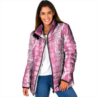 Hawaiian Ohia Lehua Lei Padded Jacket Plaid Palaka Akala Pattern LT9 Women Pink - Polynesian Pride