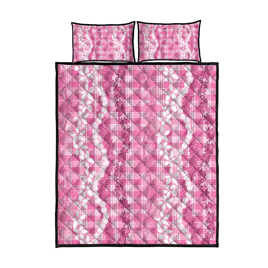 Hawaiian Ohia Lehua Lei Quilt Bed Set Plaid Palaka Akala Pattern - Polynesian Pride