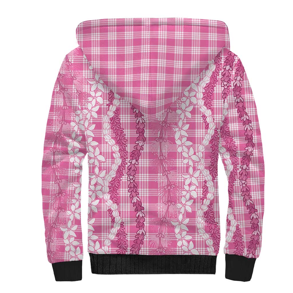 Hawaiian Ohia Lehua Lei Sherpa Hoodie Plaid Palaka Akala Pattern - Polynesian Pride