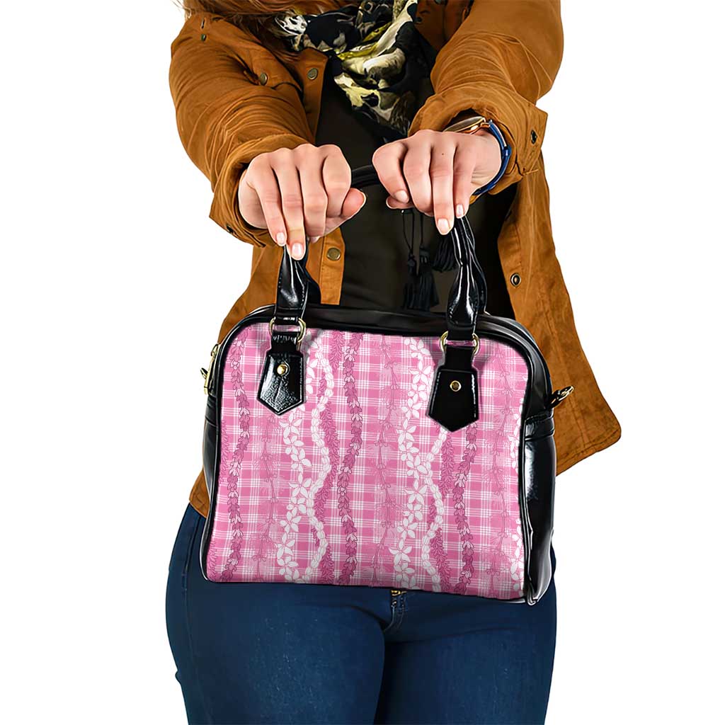 Hawaiian Ohia Lehua Lei Shoulder Handbag Plaid Palaka Akala Pattern LT9 One Size Pink - Polynesian Pride
