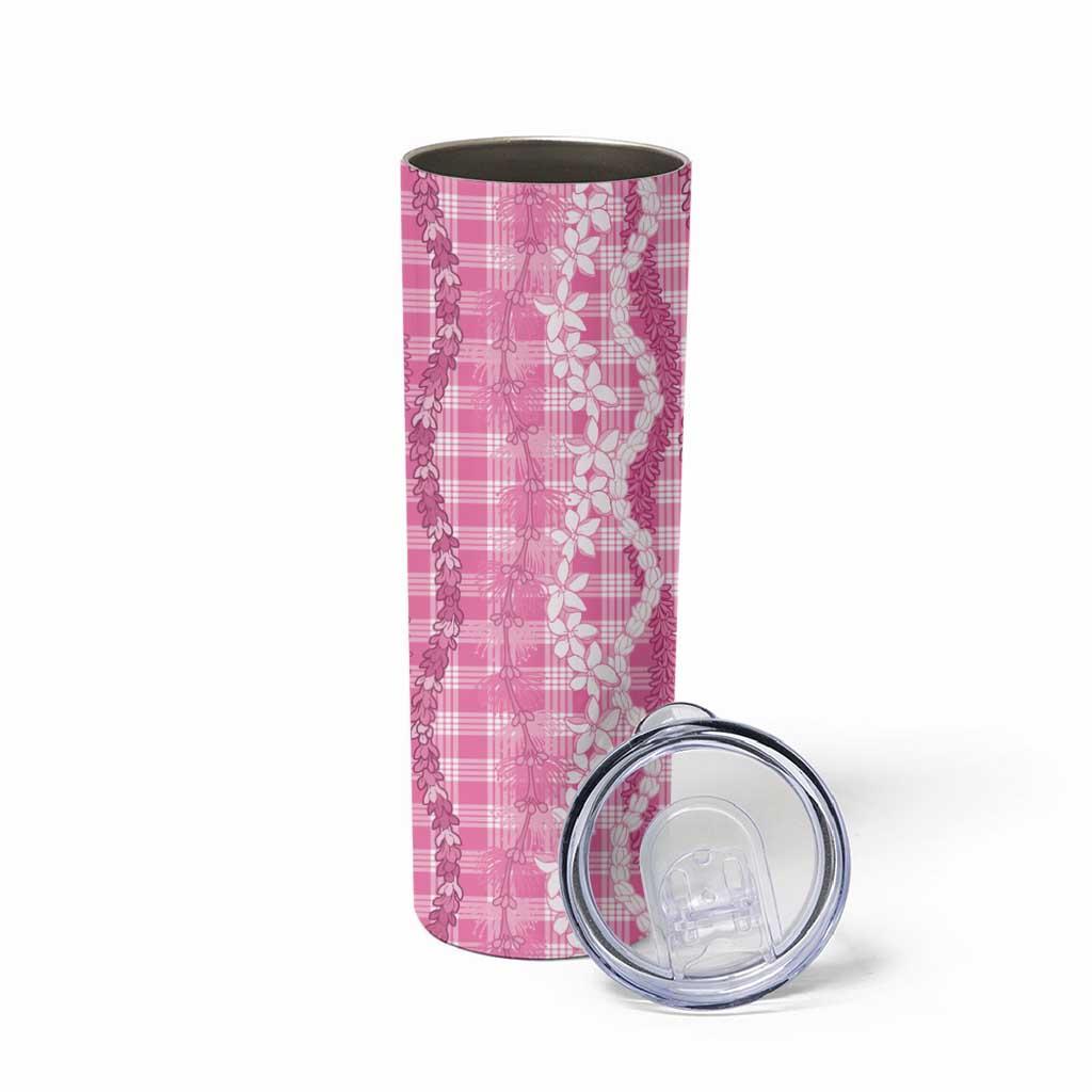 Hawaiian Ohia Lehua Lei Skinny Tumbler Plaid Palaka Akala Pattern - Polynesian Pride