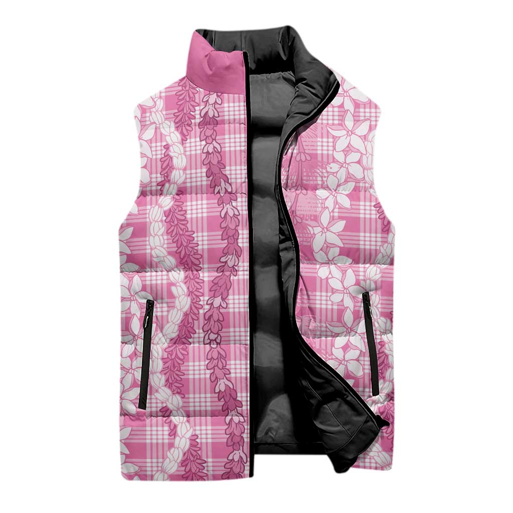 Hawaiian Ohia Lehua Lei Sleeveless Puffer Jacket Plaid Palaka Akala Pattern LT9 - Polynesian Pride