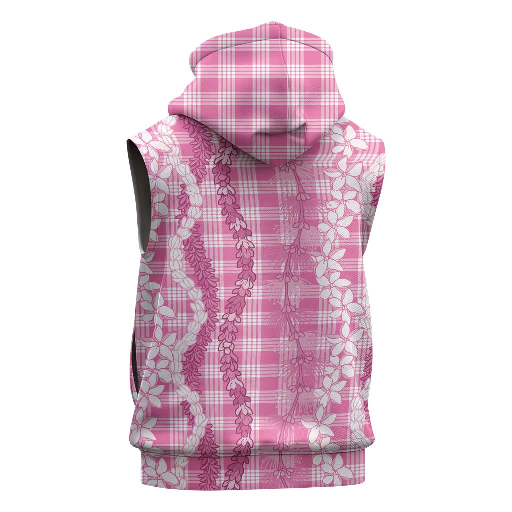 Hawaiian Ohia Lehua Lei Sleeveless Zip Hoodie Plaid Palaka Akala Pattern - Polynesian Pride
