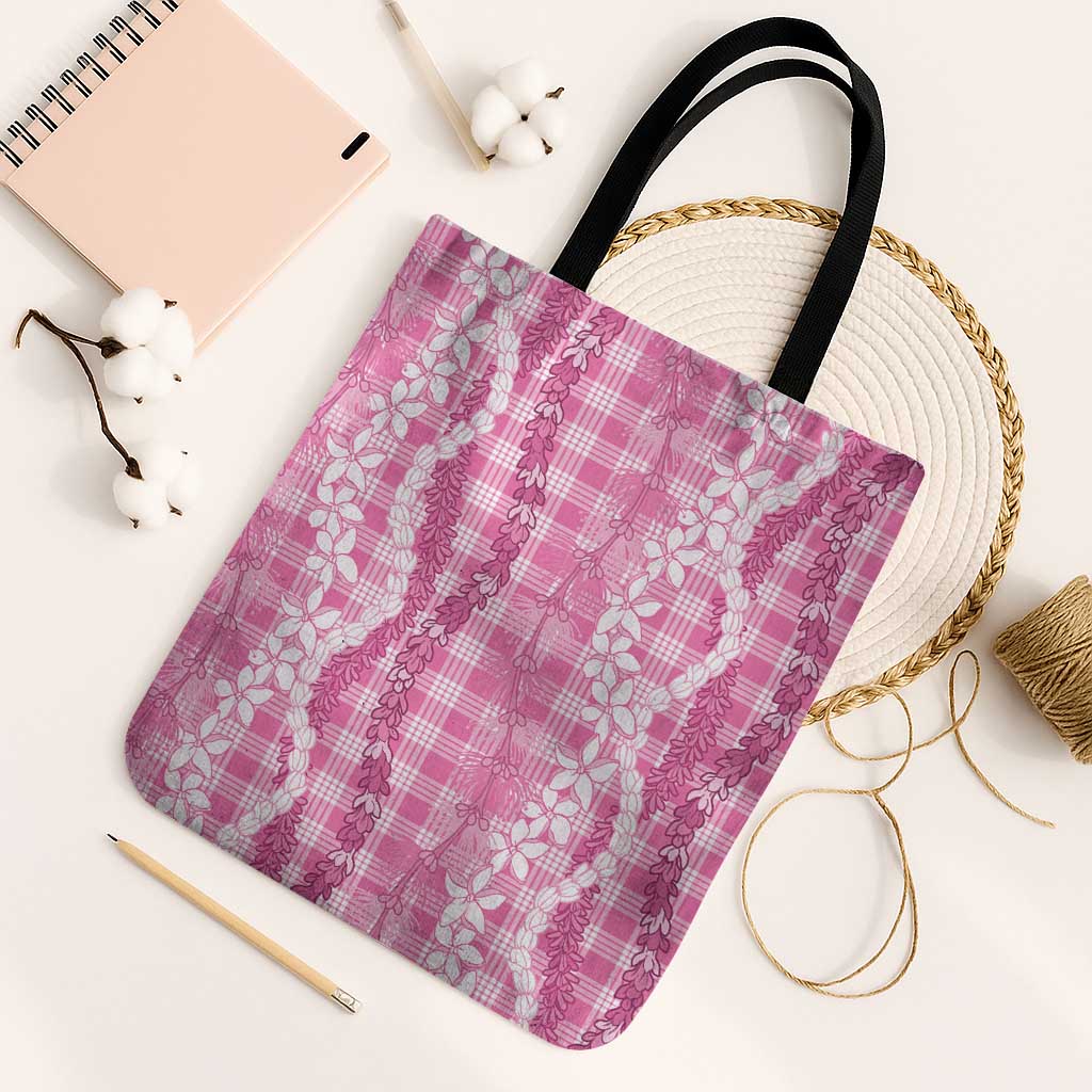 Hawaiian Ohia Lehua Lei Tote Bag Plaid Palaka Akala Pattern - Polynesian Pride