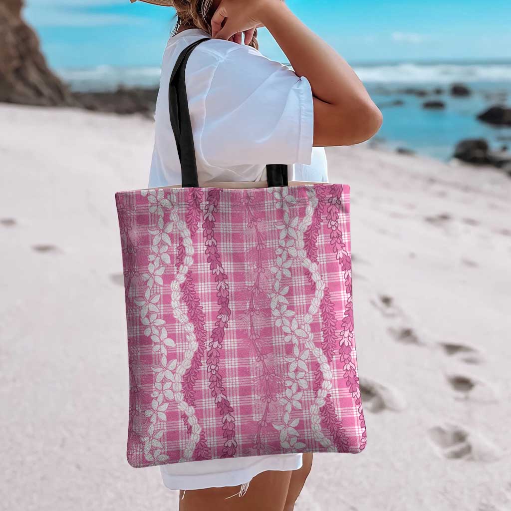 Hawaiian Ohia Lehua Lei Tote Bag Plaid Palaka Akala Pattern - Polynesian Pride