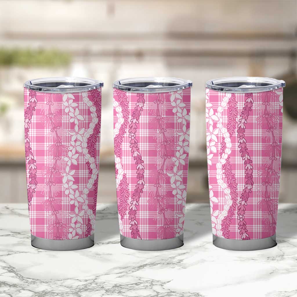 Hawaiian Ohia Lehua Lei Tumbler Cup Plaid Palaka Akala Pattern - Polynesian Pride