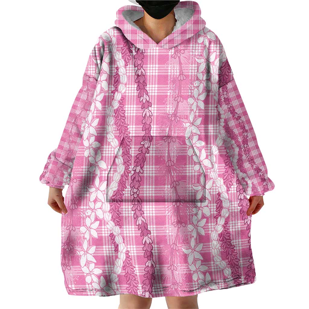 Hawaiian Ohia Lehua Lei Wearable Blanket Hoodie Plaid Palaka Akala Pattern LT9 - Polynesian Pride