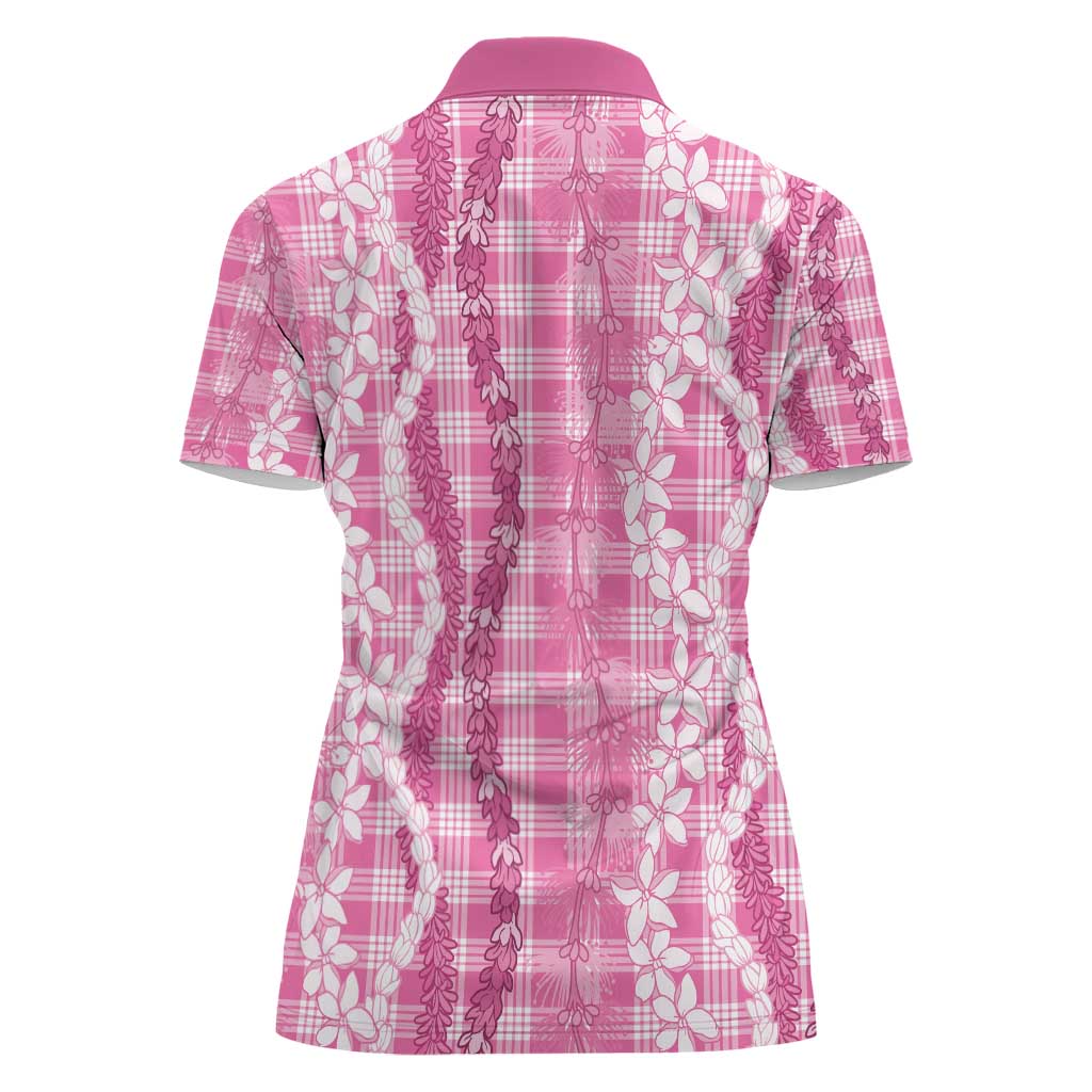 Hawaiian Ohia Lehua Lei Women Polo Shirt Plaid Palaka Akala Pattern - Polynesian Pride