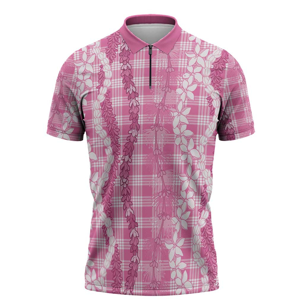 Hawaiian Ohia Lehua Lei Zipper Polo Shirt Plaid Palaka Akala Pattern - Polynesian Pride