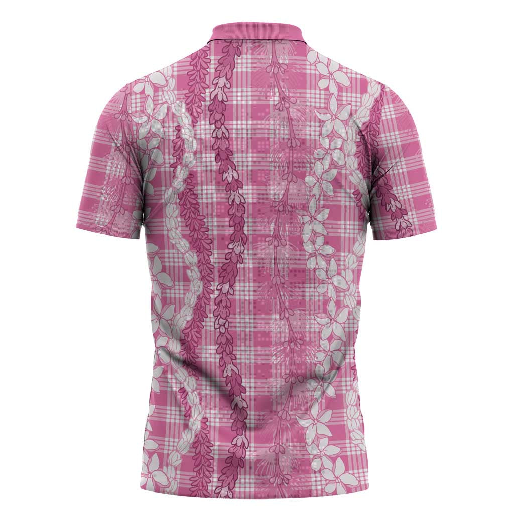 Hawaiian Ohia Lehua Lei Zipper Polo Shirt Plaid Palaka Akala Pattern - Polynesian Pride