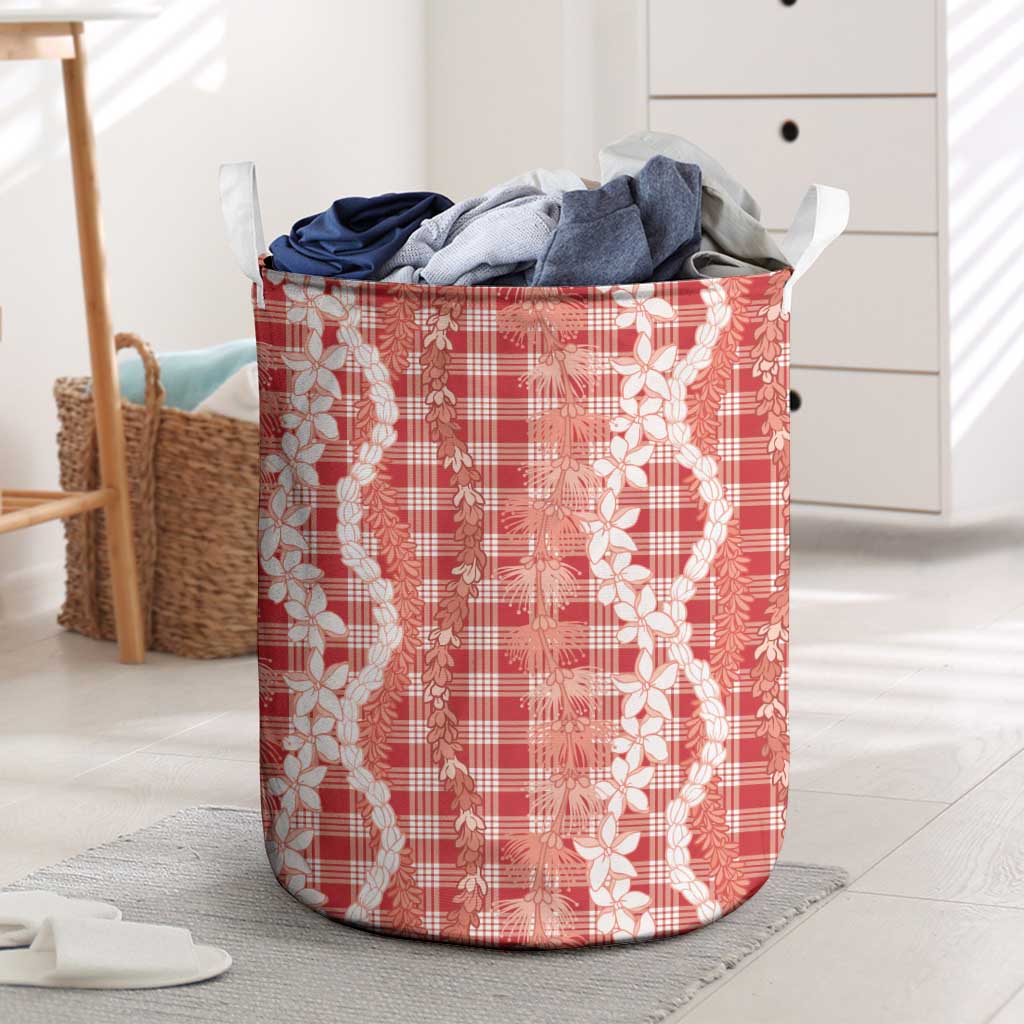 Hawaiian Ohia Lehua Lei Laundry Basket Plaid Palaka Ulaula Pattern LT9 Red - Polynesian Pride