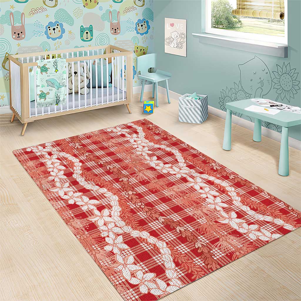 Hawaiian Ohia Lehua Lei Area Rug Plaid Palaka Ulaula Pattern - Polynesian Pride