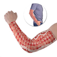 Hawaiian Ohia Lehua Lei Arm Sleeves Plaid Palaka Ulaula Pattern LT9 Set of 2 Red - Polynesian Pride