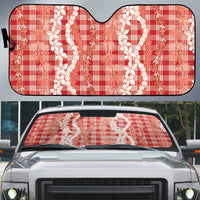 Hawaiian Ohia Lehua Lei Auto Sun Shade Plaid Palaka Ulaula Pattern - Polynesian Pride