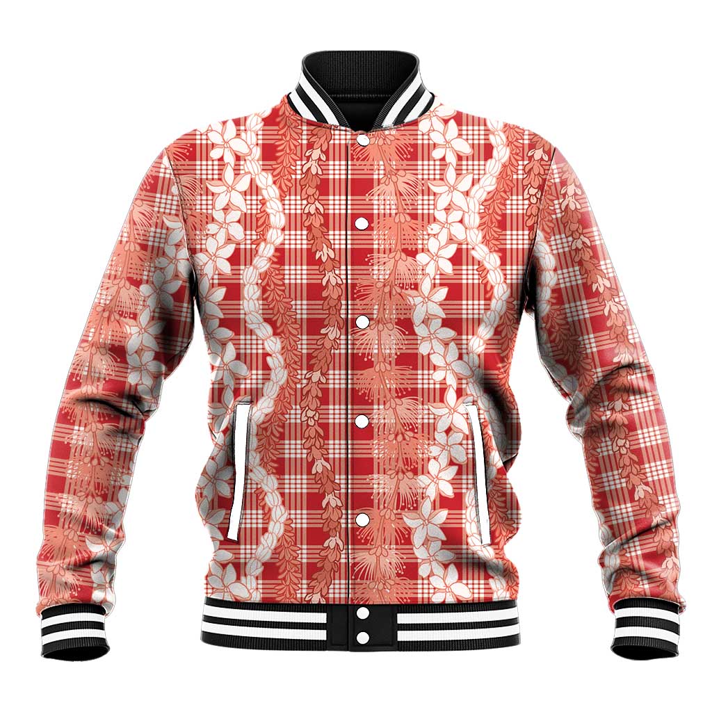 Hawaiian Ohia Lehua Lei Baseball Jacket Plaid Palaka Ulaula Pattern LT9 Unisex Red - Polynesian Pride