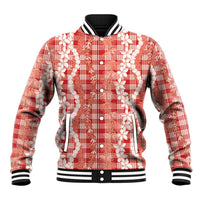 Hawaiian Ohia Lehua Lei Baseball Jacket Plaid Palaka Ulaula Pattern LT9 Unisex Red - Polynesian Pride