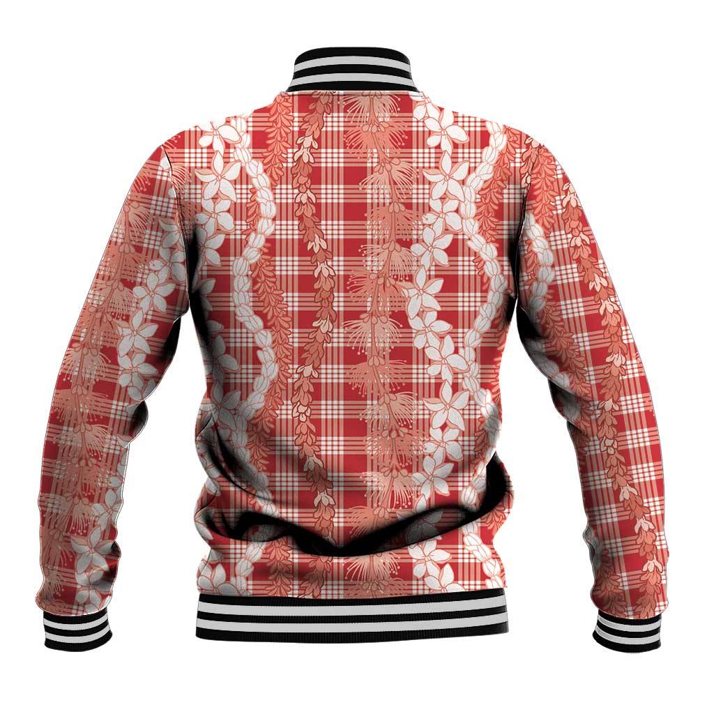 Hawaiian Ohia Lehua Lei Baseball Jacket Plaid Palaka Ulaula Pattern LT9 - Polynesian Pride