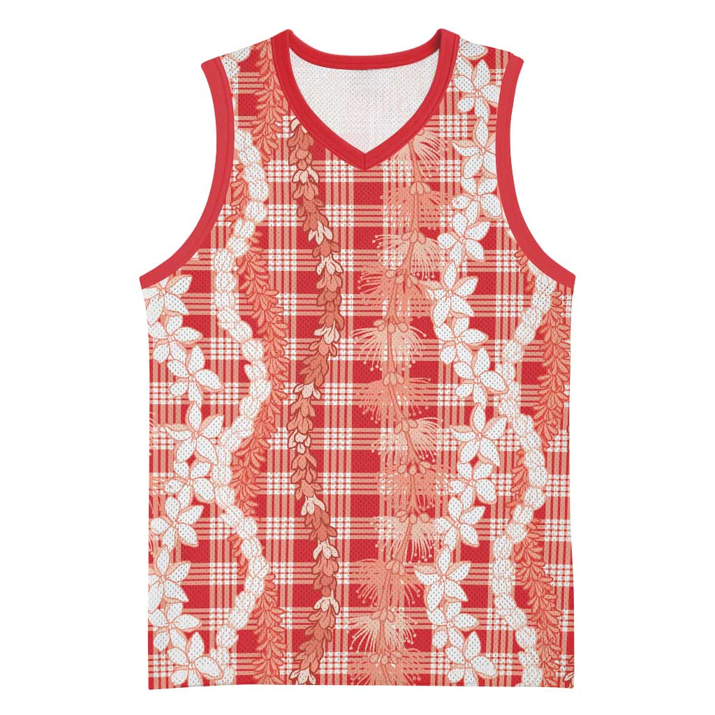 Hawaiian Ohia Lehua Lei Basketball Jersey Plaid Palaka Ulaula Pattern LT9 Unisex Red - Polynesian Pride