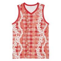 Hawaiian Ohia Lehua Lei Basketball Jersey Plaid Palaka Ulaula Pattern LT9 Unisex Red - Polynesian Pride