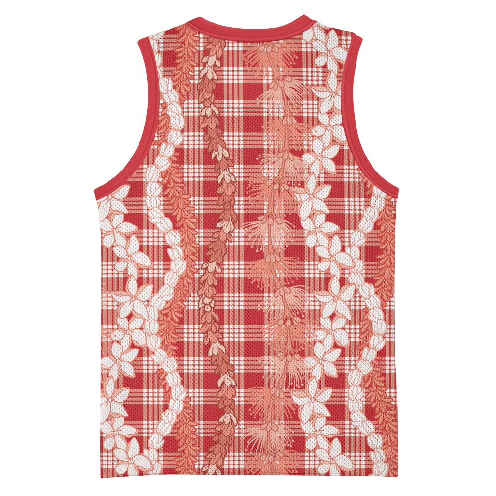 Hawaiian Ohia Lehua Lei Basketball Jersey Plaid Palaka Ulaula Pattern LT9 - Polynesian Pride