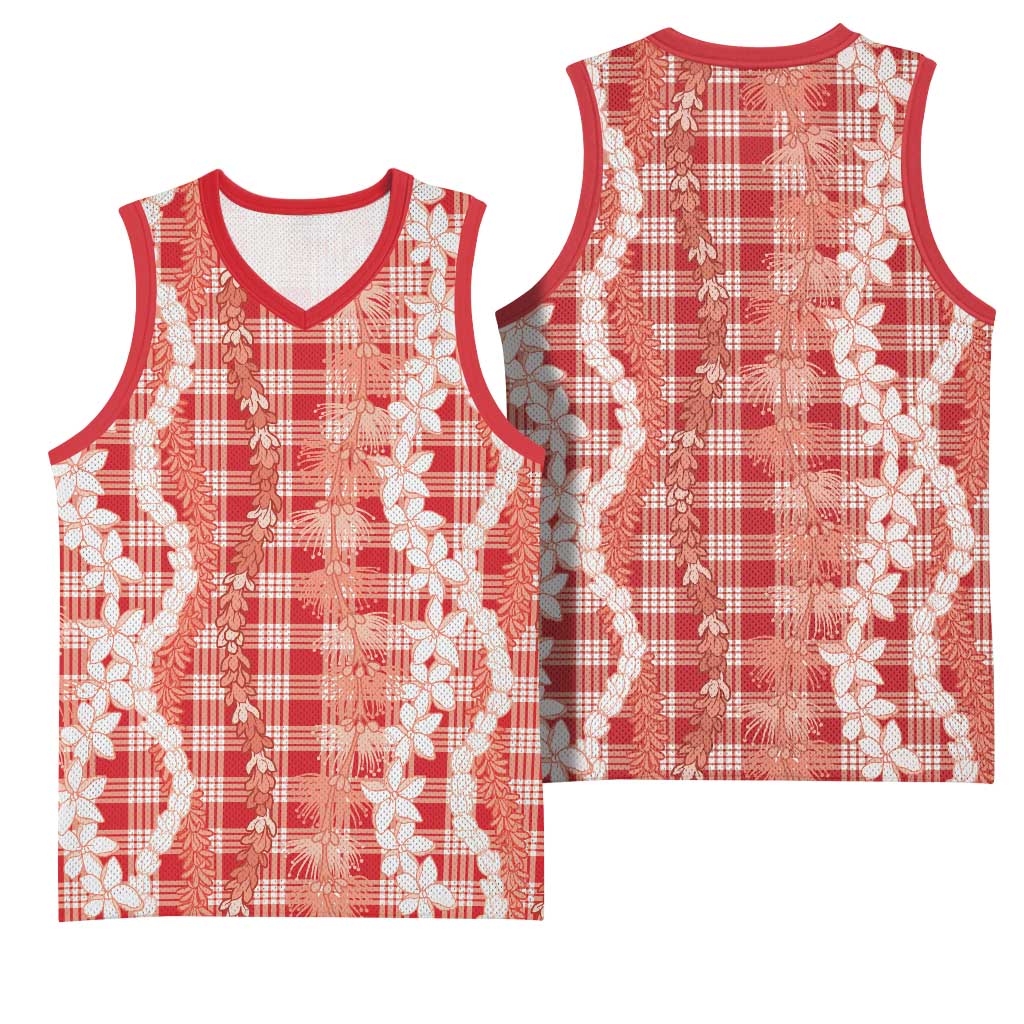 Hawaiian Ohia Lehua Lei Basketball Jersey Plaid Palaka Ulaula Pattern LT9 - Polynesian Pride