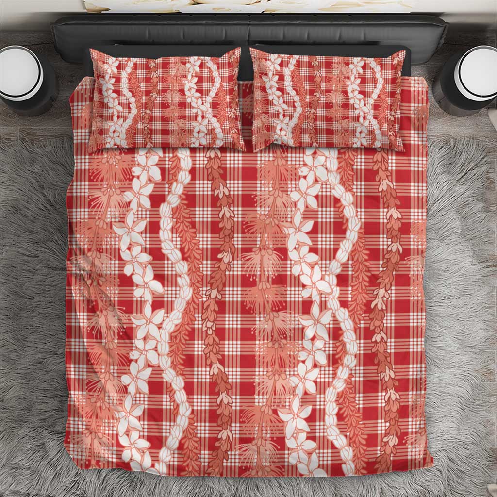 Hawaiian Ohia Lehua Lei Bedding Set Plaid Palaka Ulaula Pattern - Polynesian Pride