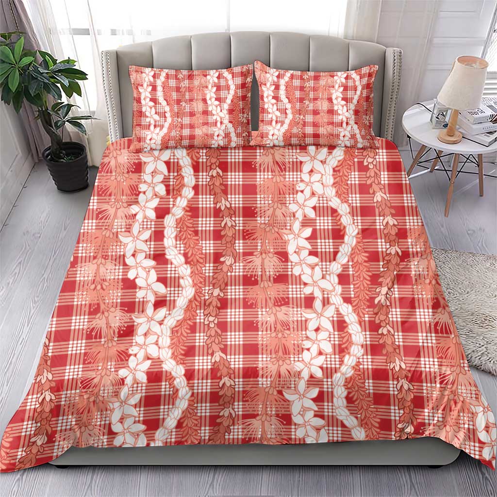 Hawaiian Ohia Lehua Lei Bedding Set Plaid Palaka Ulaula Pattern - Polynesian Pride