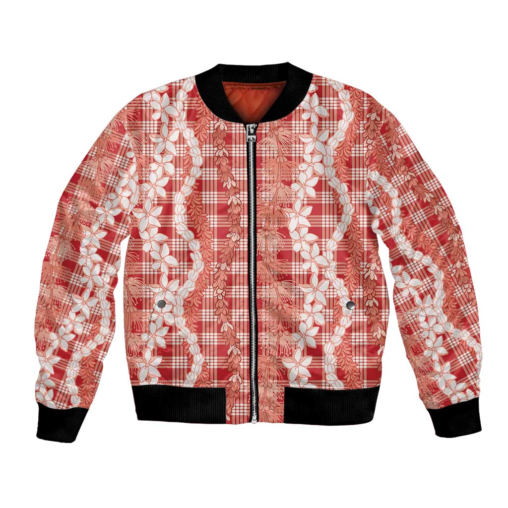 Hawaiian Ohia Lehua Lei Bomber Jacket Plaid Palaka Ulaula Pattern LT9 Unisex Red - Polynesian Pride