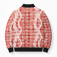 Hawaiian Ohia Lehua Lei Bomber Puffer Jacket Plaid Palaka Ulaula Pattern LT9 - Polynesian Pride