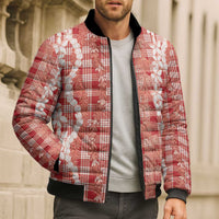 Hawaiian Ohia Lehua Lei Bomber Puffer Jacket Plaid Palaka Ulaula Pattern LT9 - Polynesian Pride