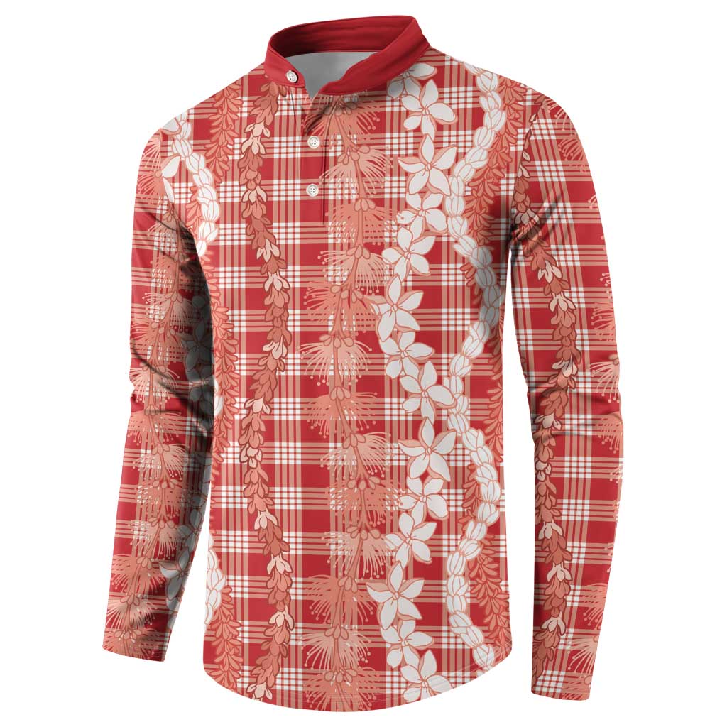 Hawaiian Ohia Lehua Lei Button Sweatshirt Plaid Palaka Ulaula Pattern LT9 - Polynesian Pride