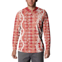Hawaiian Ohia Lehua Lei Button Sweatshirt Plaid Palaka Ulaula Pattern LT9 - Polynesian Pride