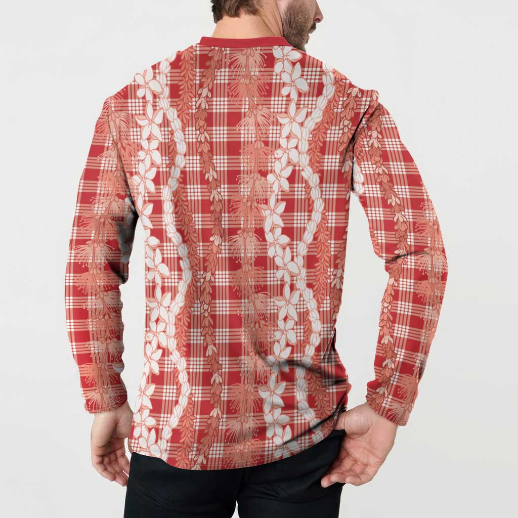 Hawaiian Ohia Lehua Lei Button Sweatshirt Plaid Palaka Ulaula Pattern LT9 - Polynesian Pride