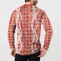 Hawaiian Ohia Lehua Lei Button Sweatshirt Plaid Palaka Ulaula Pattern LT9 - Polynesian Pride