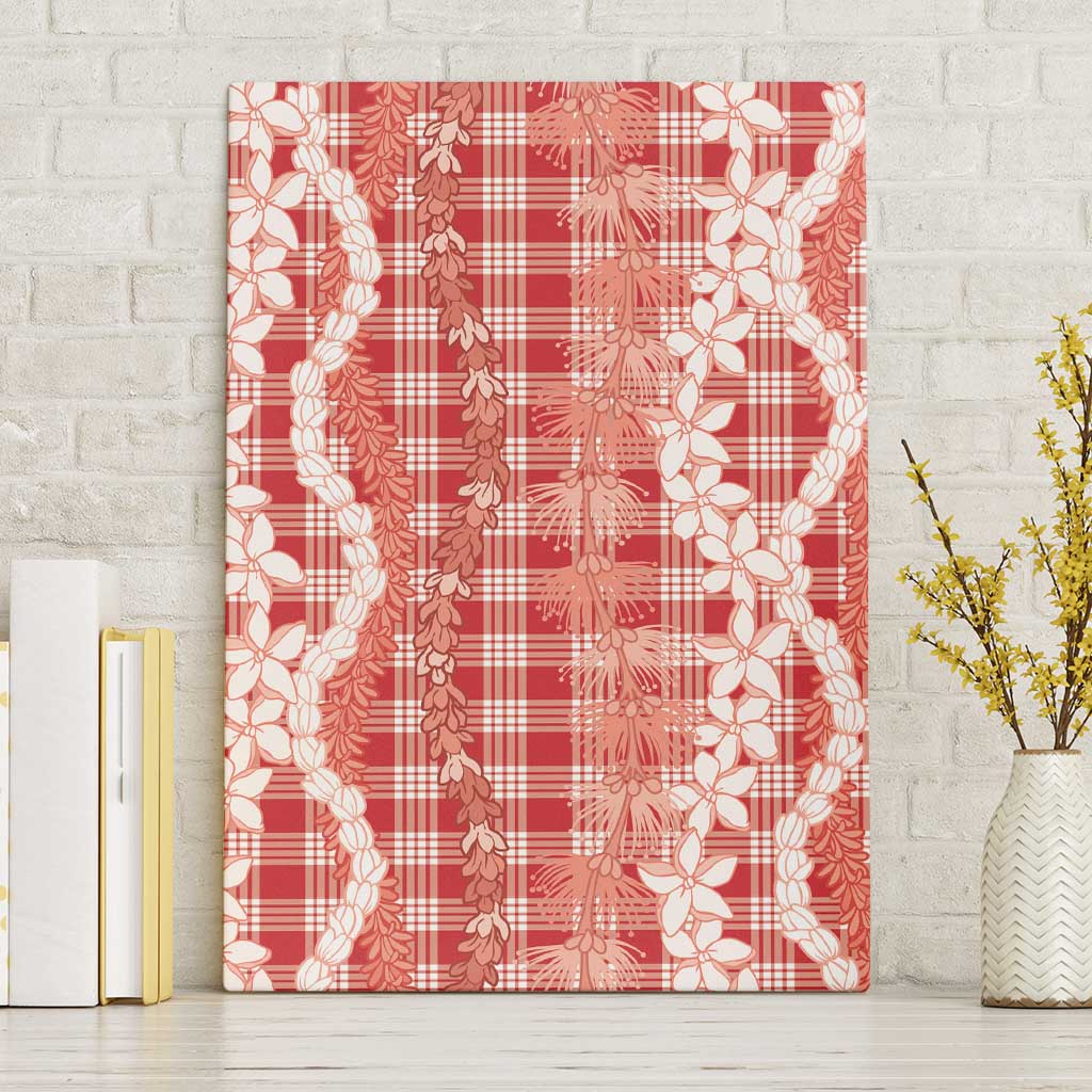 Hawaiian Ohia Lehua Lei Canvas Wall Art Plaid Palaka Ulaula Pattern - Polynesian Pride