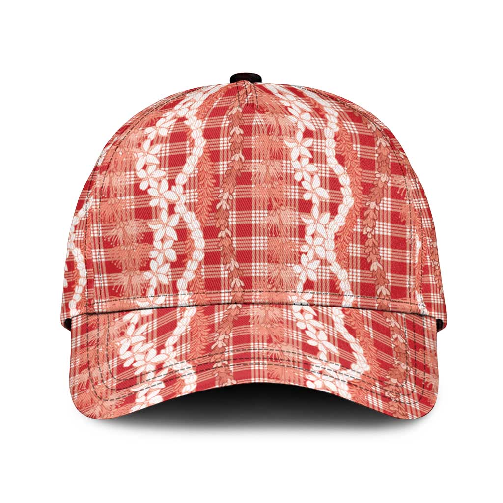 Hawaiian Ohia Lehua Lei Classic Cap Plaid Palaka Ulaula Pattern - Polynesian Pride
