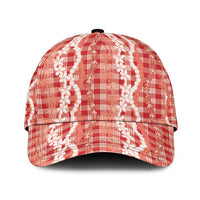 Hawaiian Ohia Lehua Lei Classic Cap Plaid Palaka Ulaula Pattern - Polynesian Pride