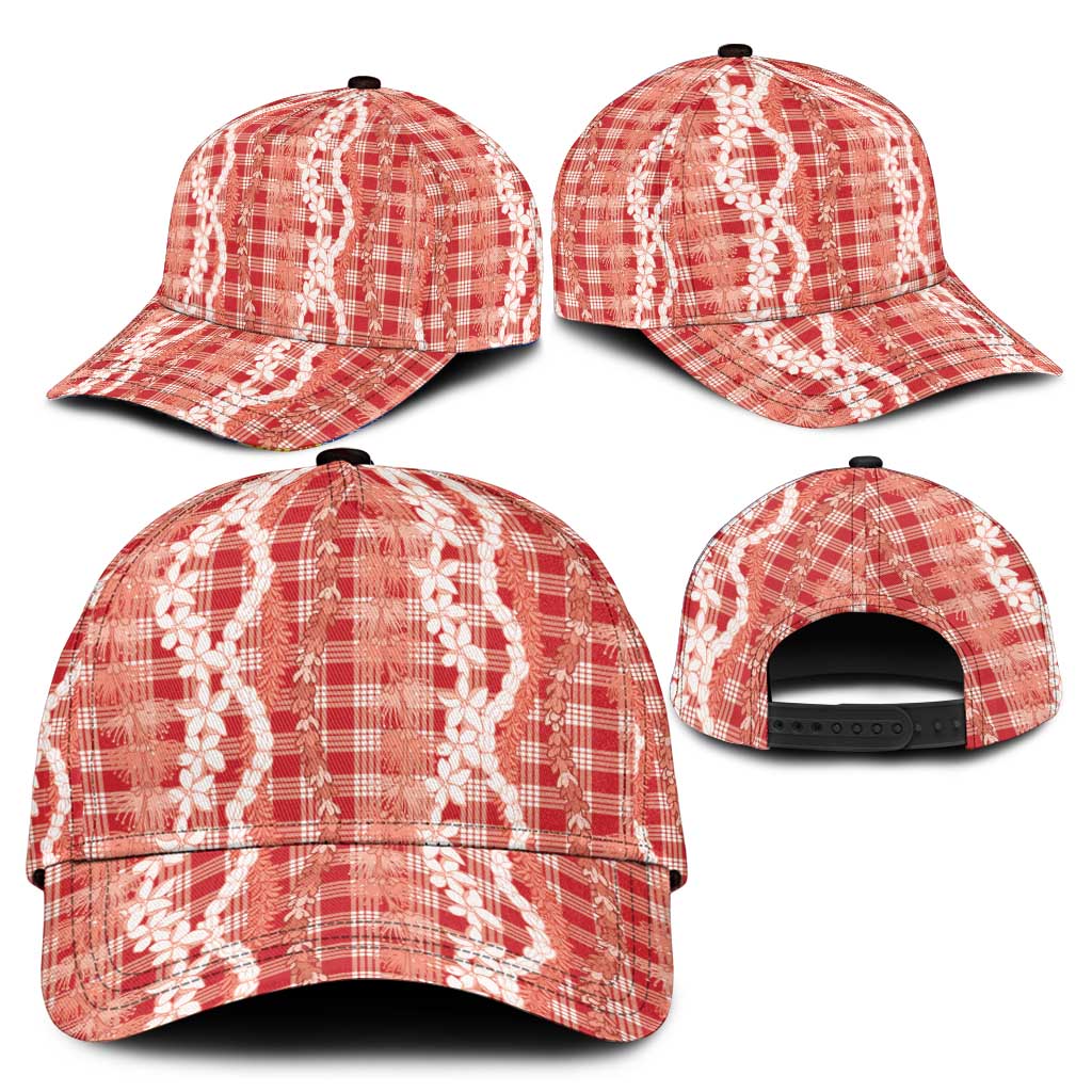 Hawaiian Ohia Lehua Lei Classic Cap Plaid Palaka Ulaula Pattern - Polynesian Pride
