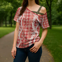 Hawaiian Ohia Lehua Lei Cross Shoulder Shirt Plaid Palaka Ulaula Pattern LT9 - Polynesian Pride