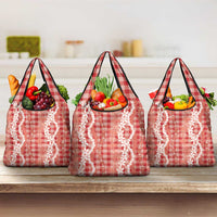 Hawaiian Ohia Lehua Lei Grocery Bag Plaid Palaka Ulaula Pattern LT9 3-pack One Size Red - Polynesian Pride