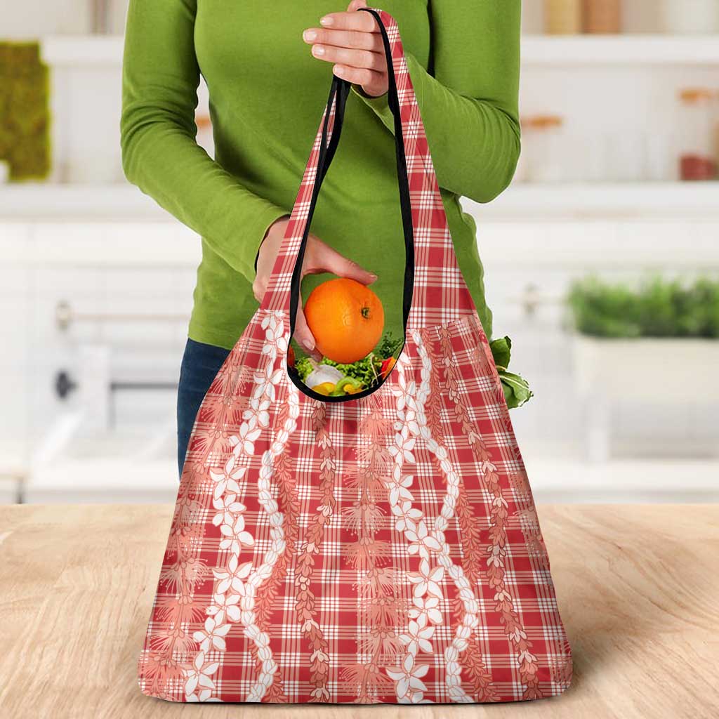 Hawaiian Ohia Lehua Lei Grocery Bag Plaid Palaka Ulaula Pattern LT9 - Polynesian Pride