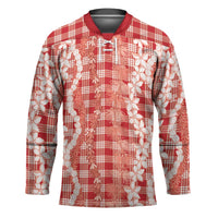 Hawaiian Ohia Lehua Lei Hockey Jersey Plaid Palaka Ulaula Pattern - Polynesian Pride