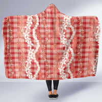 Hawaiian Ohia Lehua Lei Hooded Blanket Plaid Palaka Ulaula Pattern LT9 One Size Red - Polynesian Pride